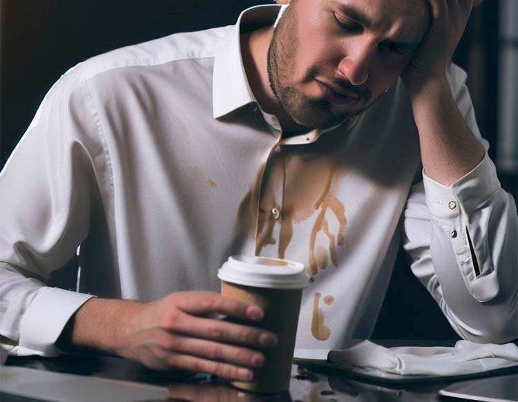 Coffee spilled on shirt at work