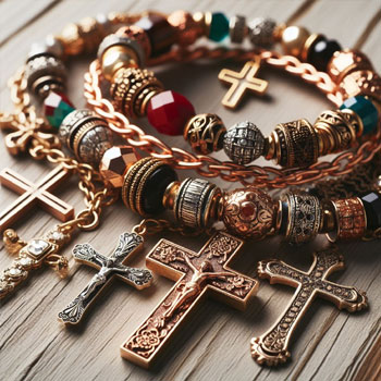 Jewelry pieces like crosses, bracelets, or necklaces with inspirational themes