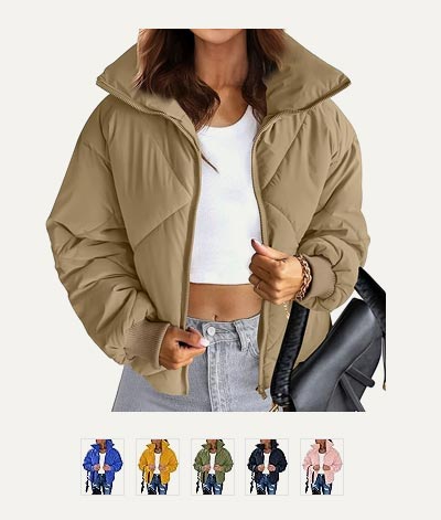 Women's Long Sleeve Zipper Puffer Jacket
