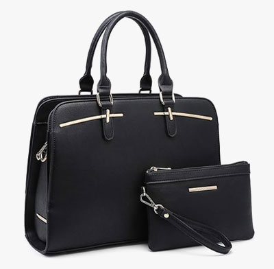Sleek Black Vegan Leather Handbag Set