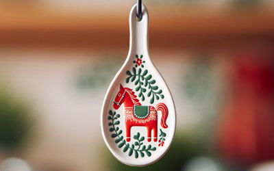 Ceramic Spoon Rest for Stove Top with a Swedish Dala Horse Design