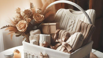A basket full of cozy items