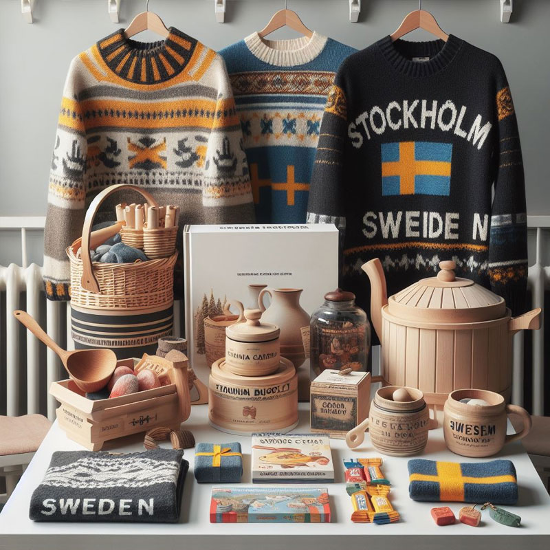 A set of Swedish Woolen Sweater, Traditional Swedish Teapot, Sauna Bucket and Ladle Set